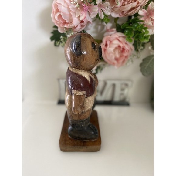 Vintage Wooden Bear Statue Large 10" Soccer Teddy Bear Kids Room Decor Figurine - Picture 11 of 16